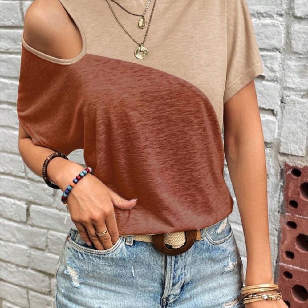 Stylish Orange and Tan Women's Top, Size L